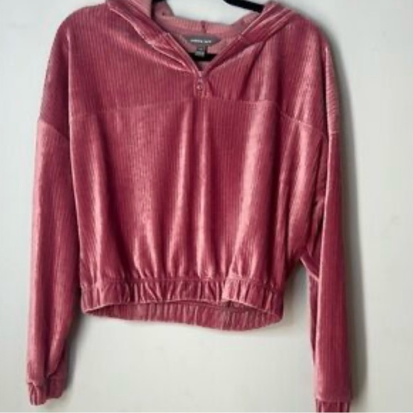 cobble lane Tops - NWOT Chic Pink Velvet Hoodie‎